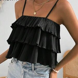 SHEIN Black Layered Pleated Camisole